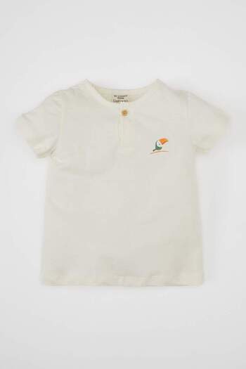 DeFacto Palm Tree Patterned Muslin 3-Piece Set for Baby Boy - Sling Overalls, Short Sleeve T-Shirt, Hat D0768a524hs