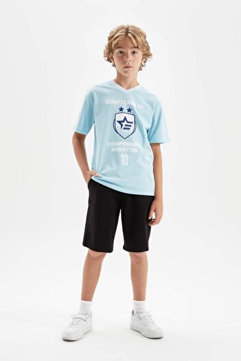 DeFacto Boys' 2-Piece Set Printed Short Sleeve T-Shirt Shorts D3928A824Hs