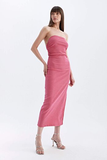DeFacto Bodycon Strapless Wrap Midi Evening Dress D3510Ax24Hs