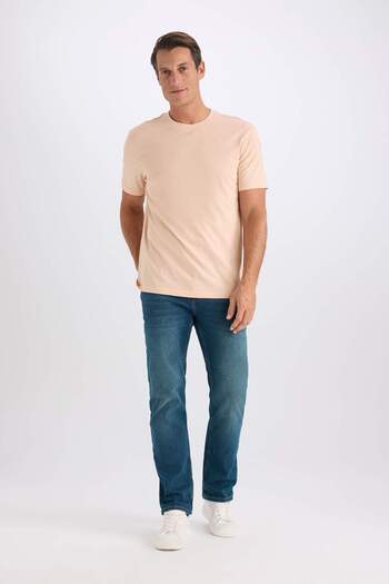 DeFacto 100% Cotton New Regular Fit Crew Neck Basic Plain Short Sleeve T-Shirt V7699Az25Sp