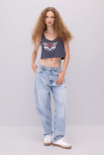 DeFacto Loose Fit Printed U Neck Tank Top D3595Ax24Hs
