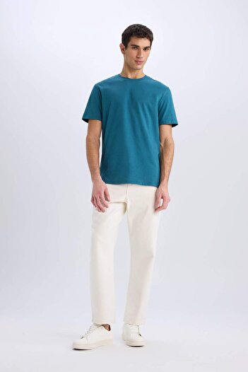 DeFacto 100% Cotton New Regular Fit Crew Neck Basic Plain Short Sleeve T-Shirt V7699Az24Sp