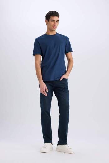 DeFacto 100% Cotton New Regular Fit Crew Neck Basic Plain Short Sleeve T-Shirt V7699Az24Sp