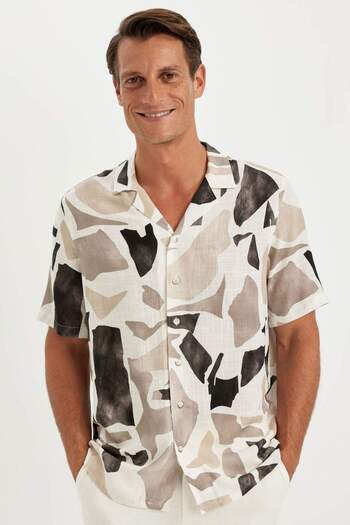 DeFacto Relax Fit Polo Collar Patterned Short Sleeve Shirt C4119Ax24Sm