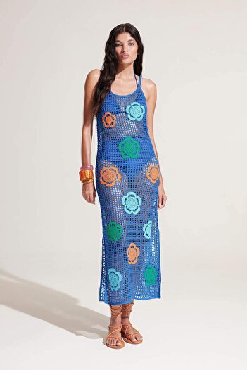 DeFacto Regular Fit Çiçekli Kroşe Midi Plaj Elbisesi-Fall in Love C6106AX24SM