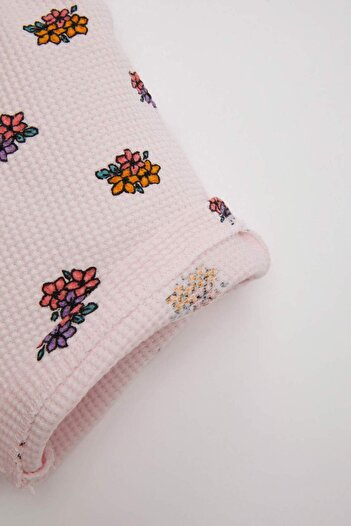 DeFacto Kız Bebek 2'li Takım Çiçekli Waffle Kolsuz Tulum Saç Bandı D3459A524HS