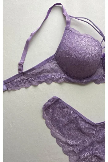 ST iç giyim Set de sutien cu dantelă pentru femei, cu căptușeală (suportată) și cu sârmă – Lenjerie de corp elegantă cu șnururi încrucișate