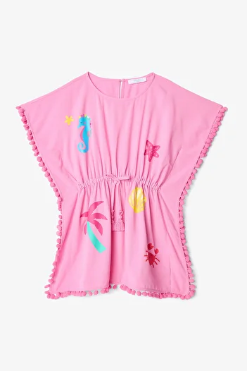 Penti Pink Sea Patterned Girl's Kaftan