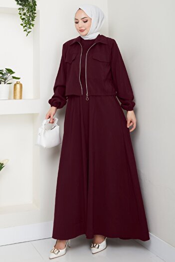 InStyle Jacket Zipper Dress Burgundy