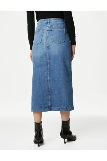 Marks & Spencer Yırtmaç Detaylı Midi Denim Etek