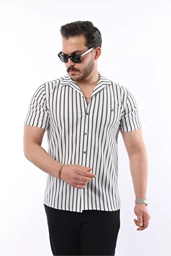 comstar Чоловіча короткорукава сорочка Slim Fit з смужками, літня, димчасто-сіра