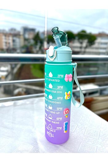 OSMEY 900 Ml Purple Motivational Water Bottle Children's Cute Water Bottle Bpa Free Water Bottle