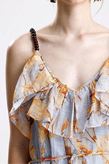 VAPUR TEKSTİL Rochie lungă cu model floral și detaliu cu volane