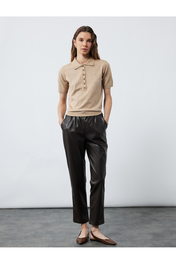 Koton Viscose Blended Short Sleeve Buttoned Knitwear Polo Neck Sweater