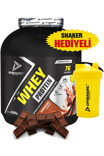 Dynamic Nutrition Whey Protein Powder with Shaker - 2280 g - 76 Servings - Chocolate - with Digestive Enzymes - 24g High Protein