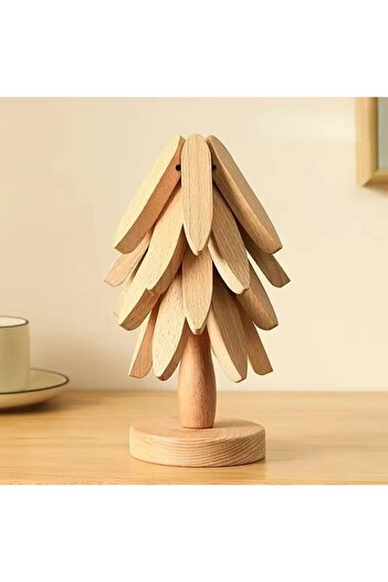 ERKUGO Bamboo Trivet Set, 4-Piece Heat Resistant Cups and Pot Bottom Folding Trivet with Stand