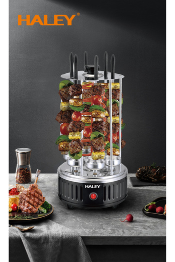 HALEY HALEY Vertical Electric Grill – 1500W, 6 Rods, 360° Rotating Skewers, Uniform Cooking, HY-8602