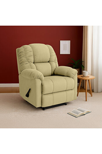 BACK COMFORT Velvet Rocking & Rotating Recliner Chair - Dark Ivory - ComfyChair