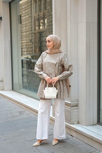 LOCCO Green Mildew Tunic - Embroidery Embroidered and Side Tie