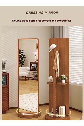 Taimi 360 Degree Rotating Floor Mirror and 2 in 1 Coat Rack for Bedroom and Living Room 166x56cm Beige
