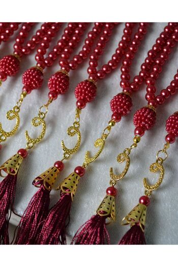 Bilenler Vavlı 99 Pearl Prayer Beads – Colorful Beaded Prayer Beads with Stylish Tassels Red 5 Pieces