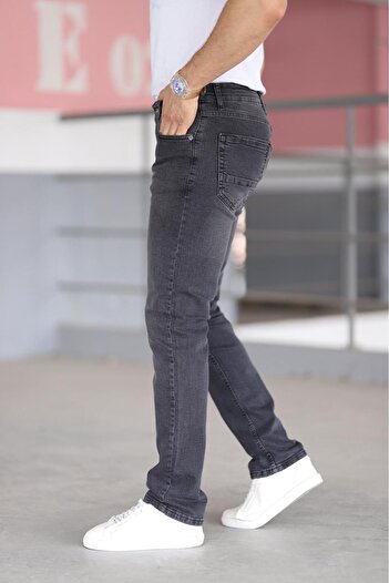 Bürke Premium Erkek Antrasit Renk Regular Fit Rahat Kesim Esnek Likralı Denim Jeans Kot Pantolon