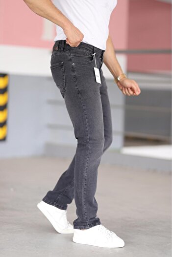 Bürke Premium Erkek Antrasit Renk Regular Fit Rahat Kesim Esnek Likralı Denim Jeans Kot Pantolon