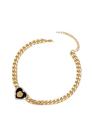 QERMA Kalp Figürlü Aslanlı Kolye Kalp Kolye Choker Kolye