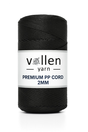 vollen yarn 200gr/230m Premium Polyester Macrame String 2mm, μακραμέ σχοινί, μακραμέ, σουπλά, σχοινί τσάντας, μαύρο