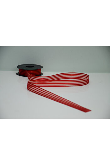 ÇINARASYADAHOME Red 5 Stripes Chiffon Ribbon 2.5 cm X 5 Meters for Gift Package, Bouquet, Wedding and Decoration