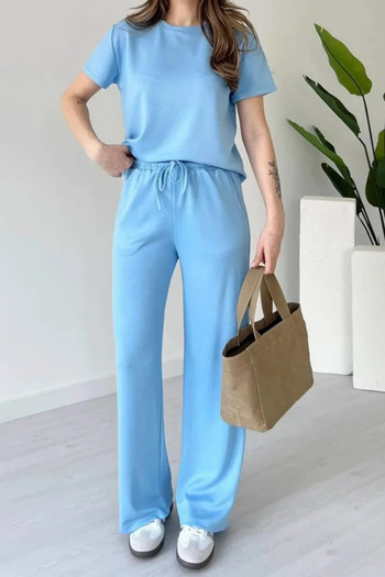Mogi Butik Women's Modal Fabric Short Sleeve Tracksuit Set 3081