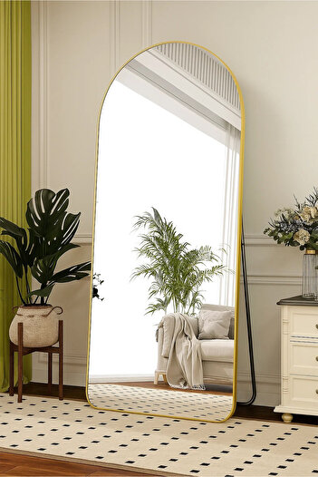 Generic Full Length Mirror 180x80cm With Stand Arch Floor Mirror Wall Mirror Hanging/Leaning | Gold