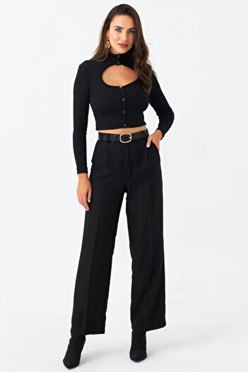 Cool & Sexy Women's Black Pants - Elastic Waist, Ela6782