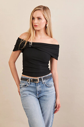 Cool & Sexy Women's Black Belt Detailed Blouse Fry2316