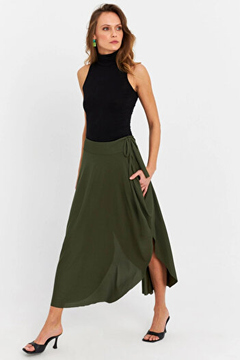 Cool & Sexy Khaki Color Asymmetrical Women's Skirt - Lv52
