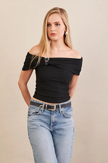 Cool & Sexy Women's Black Belt Detailed Blouse Fry2316