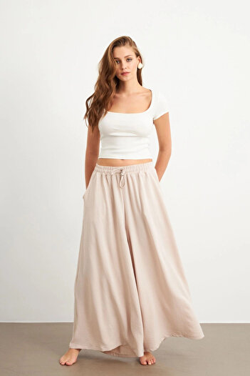 Cool & Sexy Women's Stone Waist Elastic Pocket Palazzo Trousers Si1155