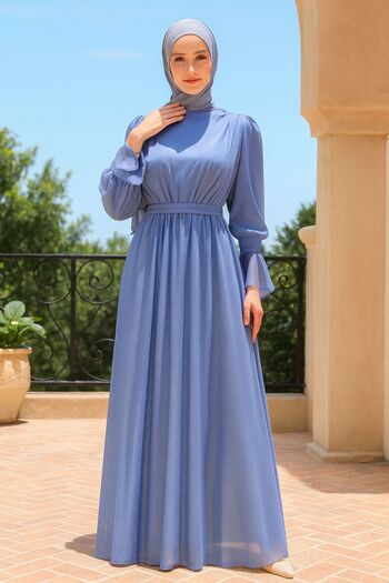 Neva Style Silvery Blue Hijab Evening Dress 5367m