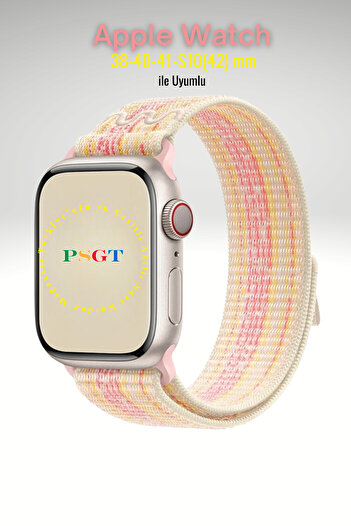 PSGT Apple Watch Uyumlu Seri: 1/2/3/4/5/6/7/8/9/se 38-40-41mm Ve Seri10-11 (42MM) Kordon Spor Loop Hasır