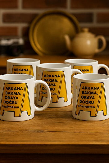 çokaş Pack of 5 Motivational Text Print Porcelain Mug