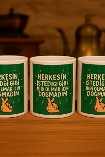 çokaş Pack of 3 Motivational Text Printed Porcelain Mug
