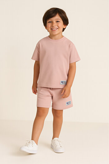 Victor and Jane Boys Cotton Interlock Tee & Shorts Set – Peach