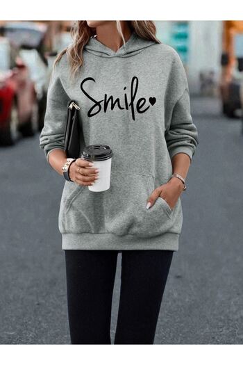 CLAYES Φούτερ Smile - Γκρι στάμπα Oversize Hooded
