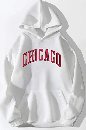 CLAYES Chicago Summer Sweatshirt - White Printed Oversize Hoodie