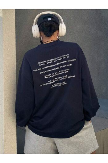 CLAYES Coolness Breeze Oversize Sweatshirt - Синій з принтом, товстий зимовий, велосипедний комір