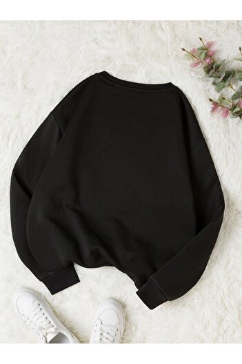 CLAYES The Past Sweatshirt - Μαύρο εμπριμέ Oversize Crew Neck