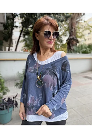 DenizEge Italian Floral Patterned Blouse Blue