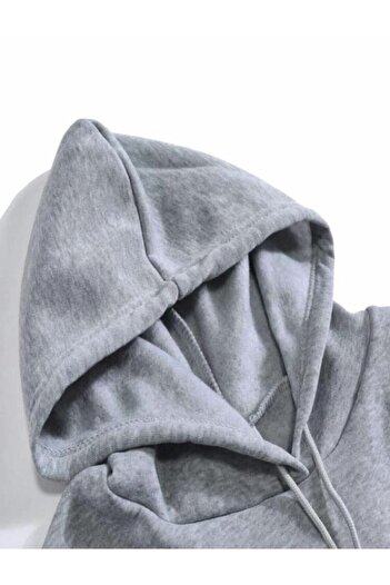 VBSVİBES Unisex Oversize Brooklyn Printed Hooded Grey φούτερ.