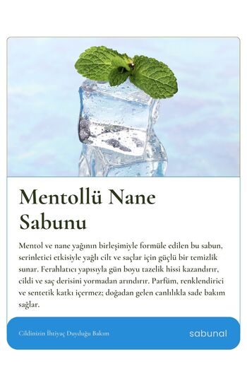 sabunal Menthol Mint Soap - Refreshing Oily Skin and Hair Cleansing Soap 100 Gr