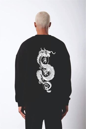 VBSVİBES BLACK CREW NECK OVERSIZE SWEATSHIRT VIBES DRAGON